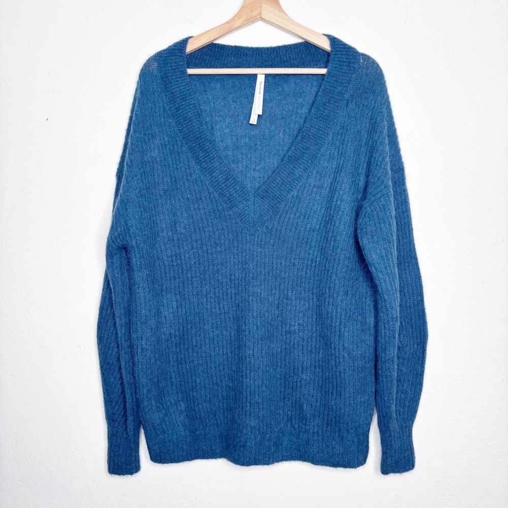 The Group Babaton V-Neck Alpaca Wool Blend Sweater Teal Blue Size Small EUC